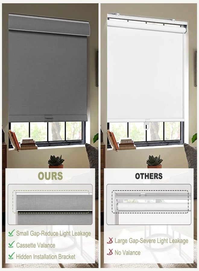 SEEYE Blackout Roller Shades for Windows, Cordless, Roller Blinds, Linen Fabric Window Blinds, Thermal Insulated Fabric UV Protection, Room Darkening Shades for Home,Office (Line Grey, 32" W x 72" H) - Image 3